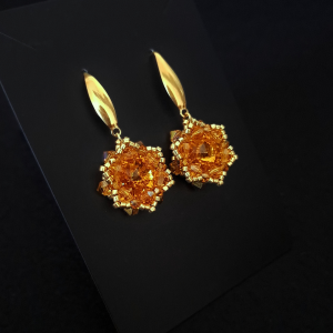 Złote Wiszące Kolczyki "Topaz Maxima" z Kryształkami i Koralikami