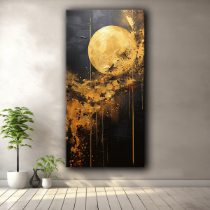 Złoto-czarny księżyc  abstrakcja - Obraz na płótnie #MAT1