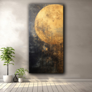 Złoto-czarny księżyc abstrakcja - Obraz na płótnie #MAT3