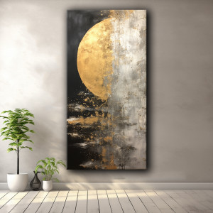 Złoto-czarny księżyc abstrakcja - Obraz na płótnie #MAT4