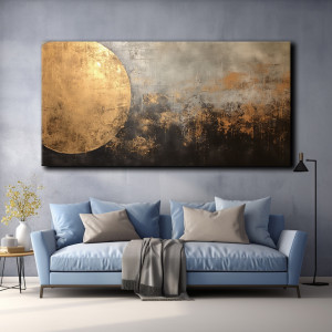Złoto-czarny księżyc abstrakcja - Obraz na płótnie #MAT5