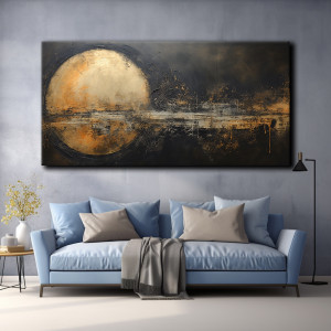 Złoto-czarny księżyc abstrakcja - Obraz na płótnie #MAT6