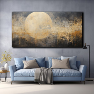 Złoto-czarny księżyc abstrakcja - Obraz na płótnie #MAT8