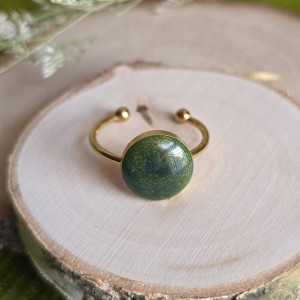 Złoty pierścionek brokat zielony duży