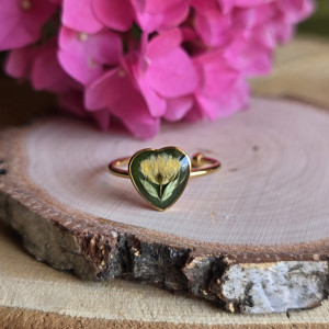 Złoty pierścionek serce serduszko żółta gipsówka