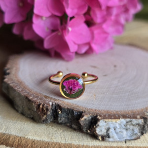Złoty pierścionek z magicznym kwiatem różowym