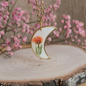 Złoty wisiorek księżyc kwiatowy naszyjnik pomarańczowy