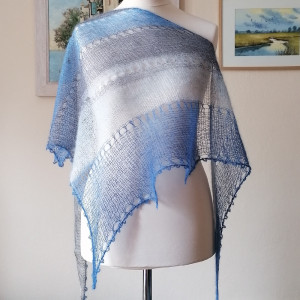 Zmierzch - piórkowa, asymetryczna chusta z jedwabiu i moheru