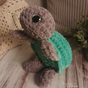 Żółw maskotka, szary z turkusowym