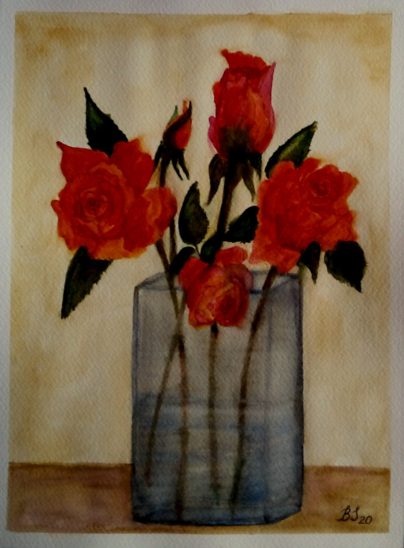 Akwarelowe róże w wazonie.Format 24x32 cm_photo1