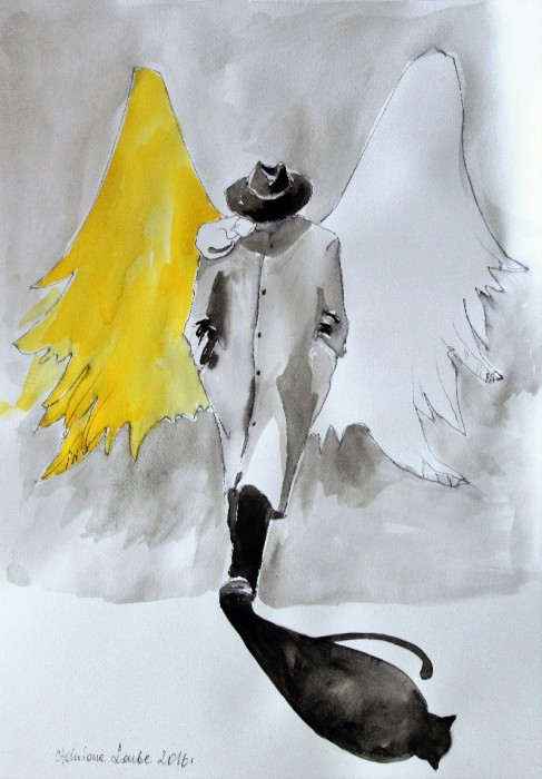 "Anioł w kapeluszu" akwarela artystki A. Laube_photo1