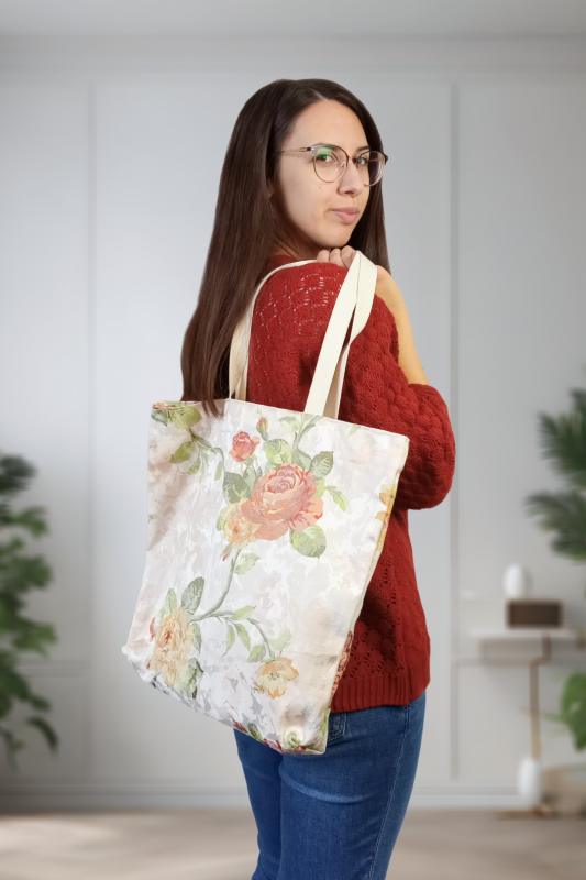 Beżowa torba na zakupy w pomarańczowe kwiaty_photo1