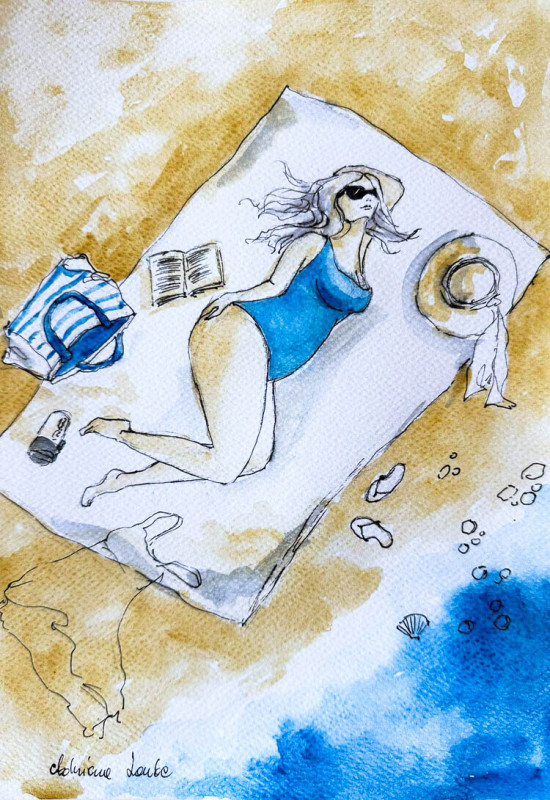 "Body positive 3" akwarela - kobieta, plaża, morze_photo1