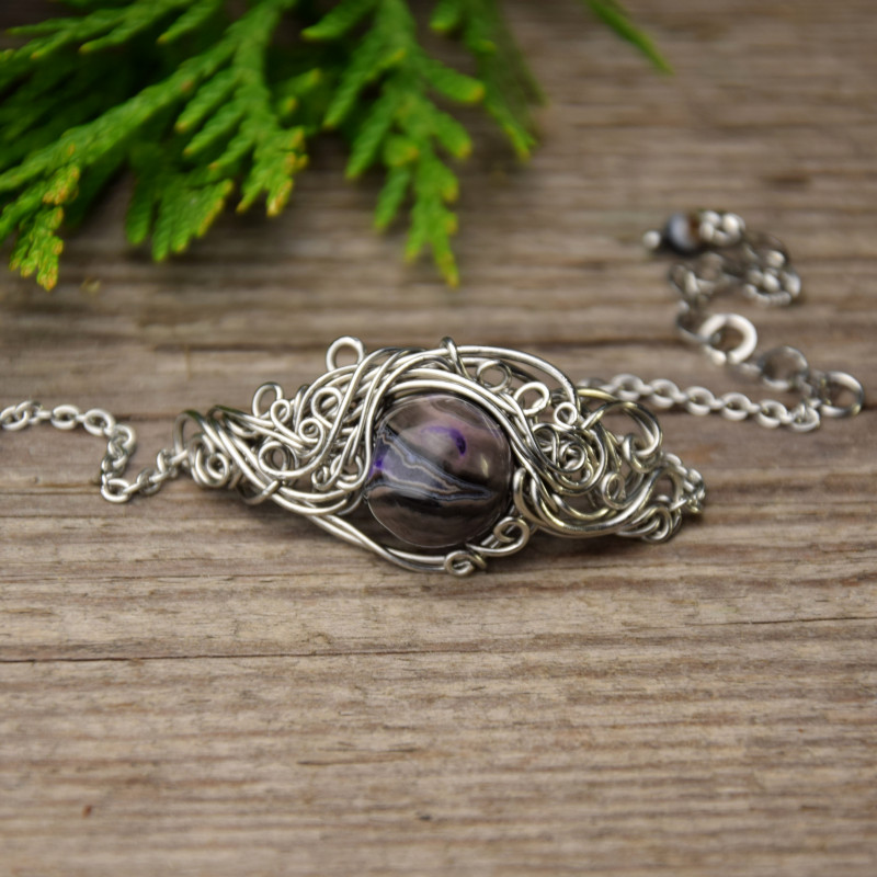 Bransoletka agat wire wrapping stal chirurgiczna_photo1