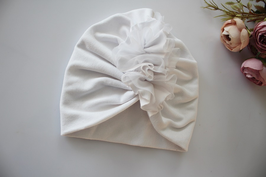 Czapka turban podwójna z tiulem biel chrzest wiosna/jesień_photo1