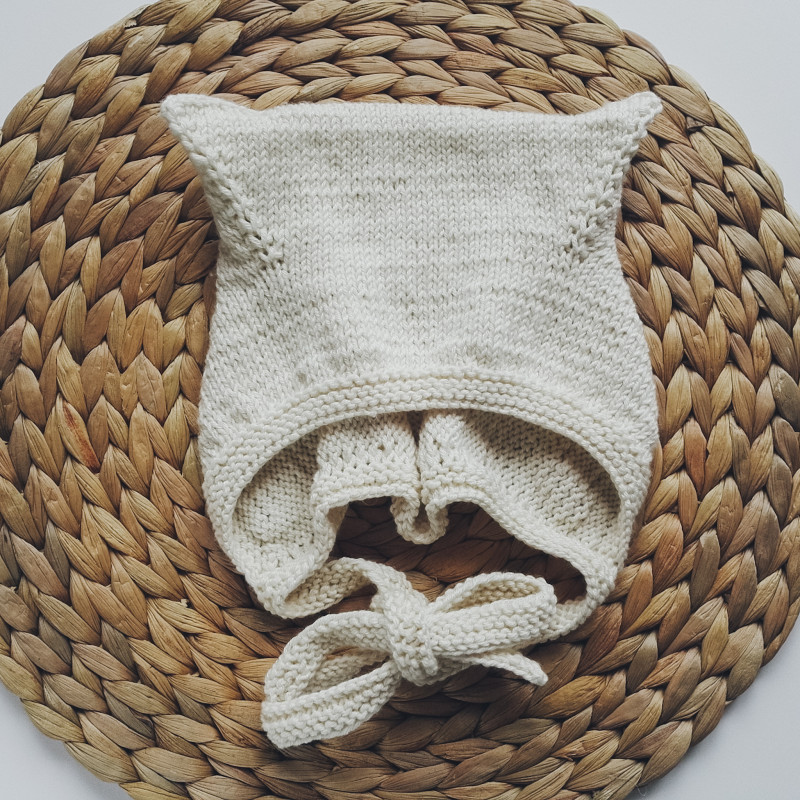 czapka z uszkami kitty bawełna/merino ecru_photo1