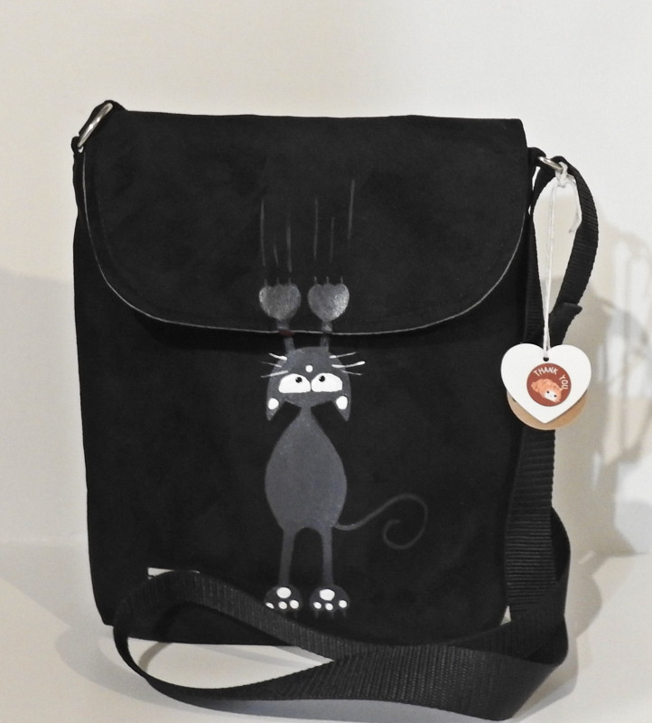 Czarna torebka listonoszka z kotem  prezent_photo1