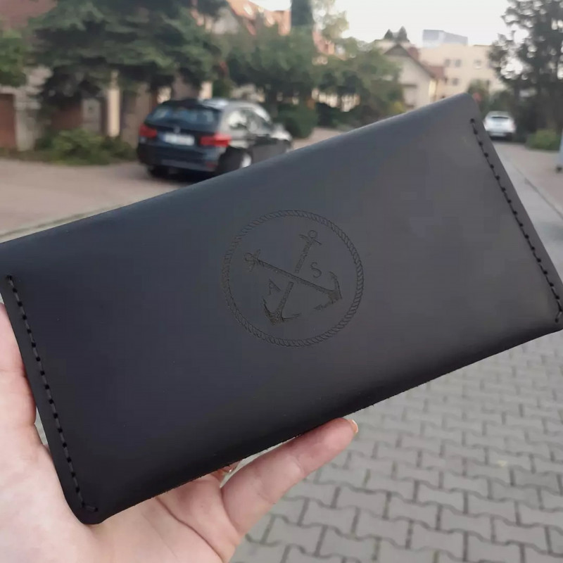 Czarny skórzany portfel/portmone ręcznie robiony_photo1