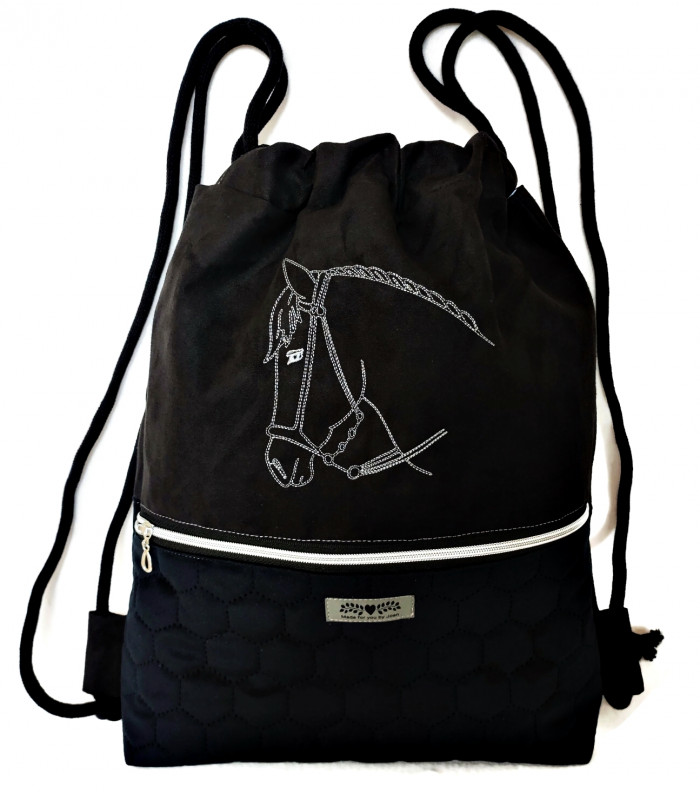 Czarny worek/ plecak z koniem  z kieszonką_photo1