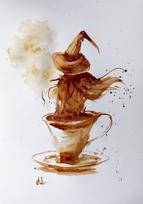 "Czary przy kawie" obraz namalowany kawą_photo1