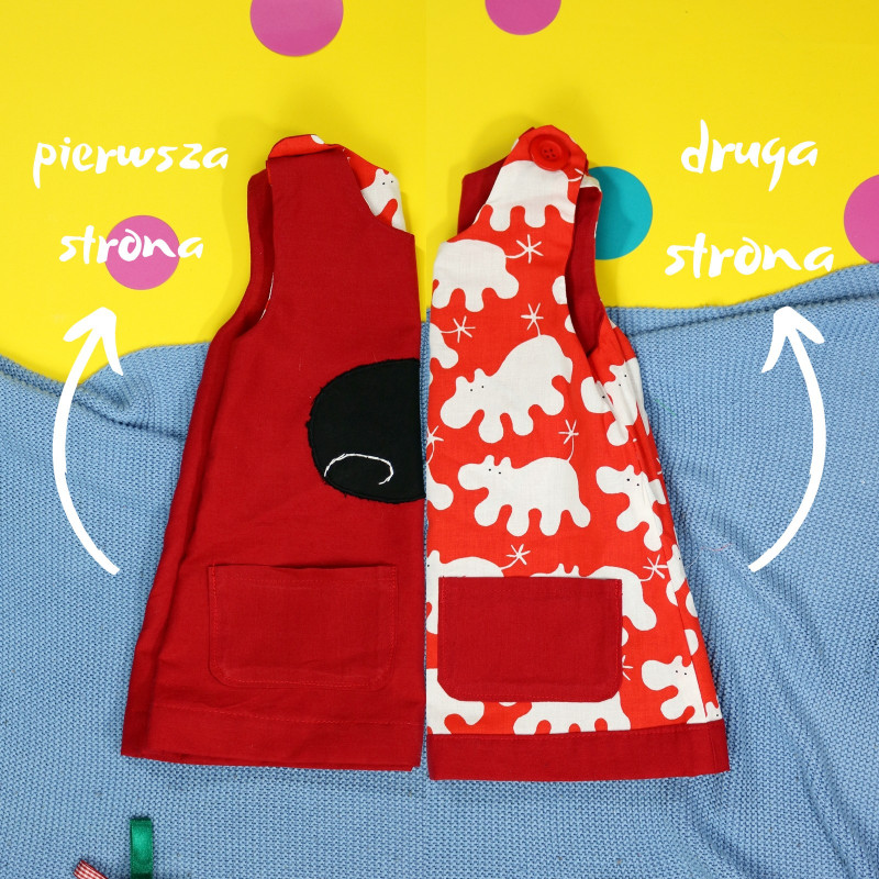 Czerwona sukienka dwustronna z kotkiem (68 cm)_photo1