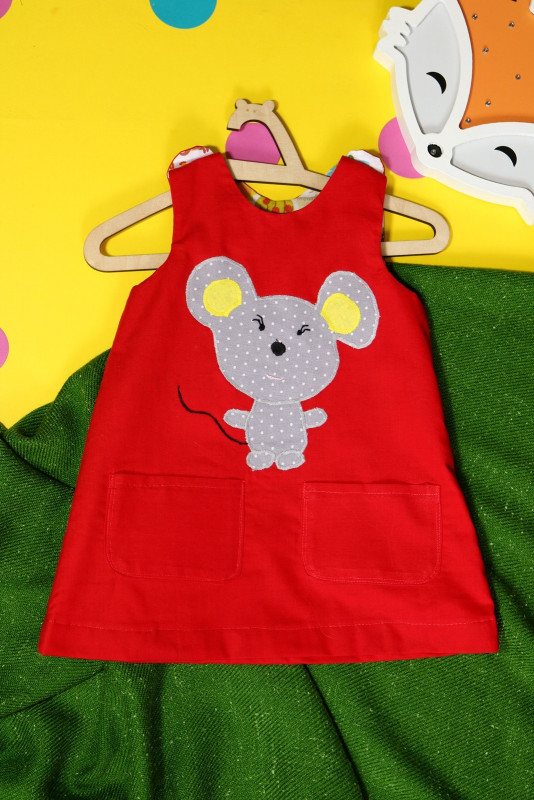 Czerwona sukienka dwustronna z myszką (80 cm)_photo1