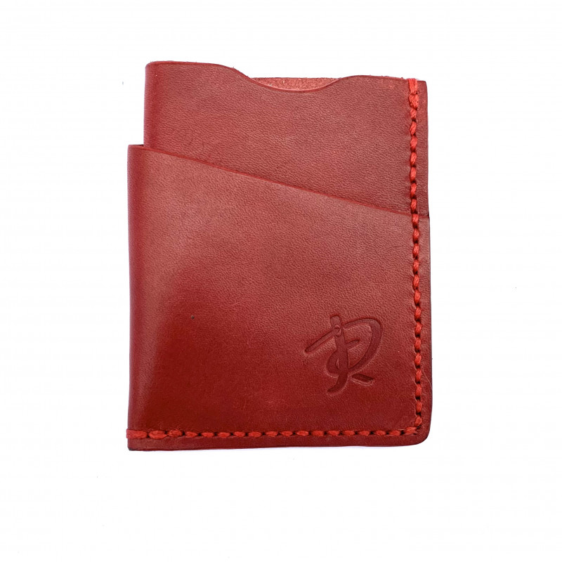 Czerwony portfel na karty ze skóry ręcznie uszyty._photo1
