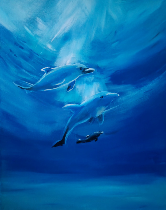 Delfiny w morskiej otchłani 40x50 cm_photo1