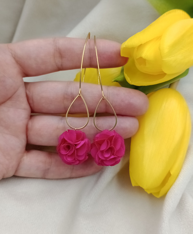 Długie kolczyki kwiaty fuksja różowe_photo1