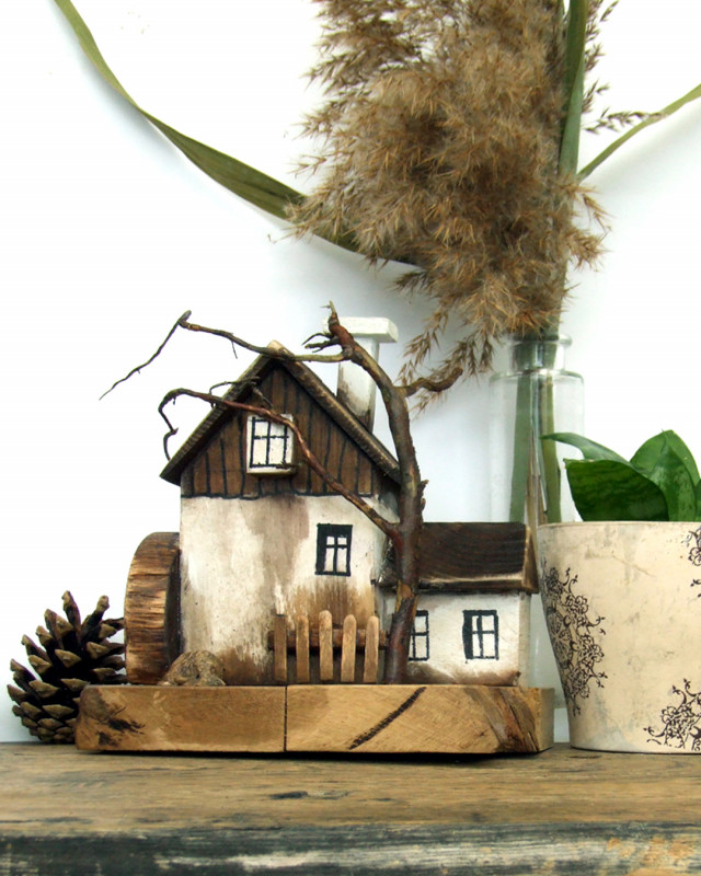 Drewniany biały młyn - dekoracja do domu_photo1