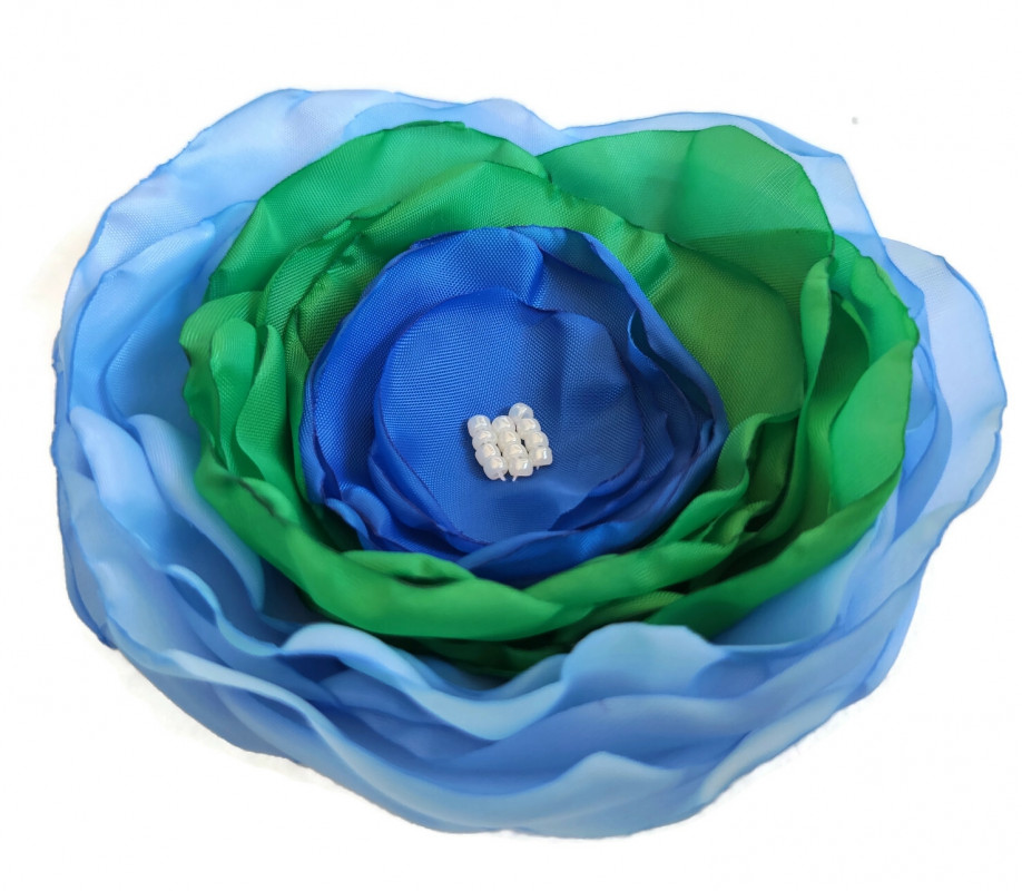 Duża broszka niebiesko zielona kwiatek 12cm_photo1