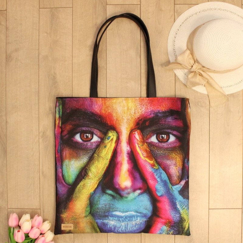 Duża torba damska shopper z kolorową twarzą_photo1