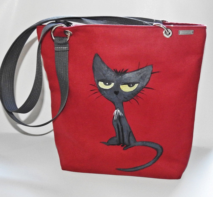 Duża torba ręcznie malowana z kotem_photo1