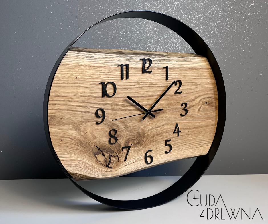 Duży, nowoczesny drewniany zegar w obręczy | 50 cm_photo1