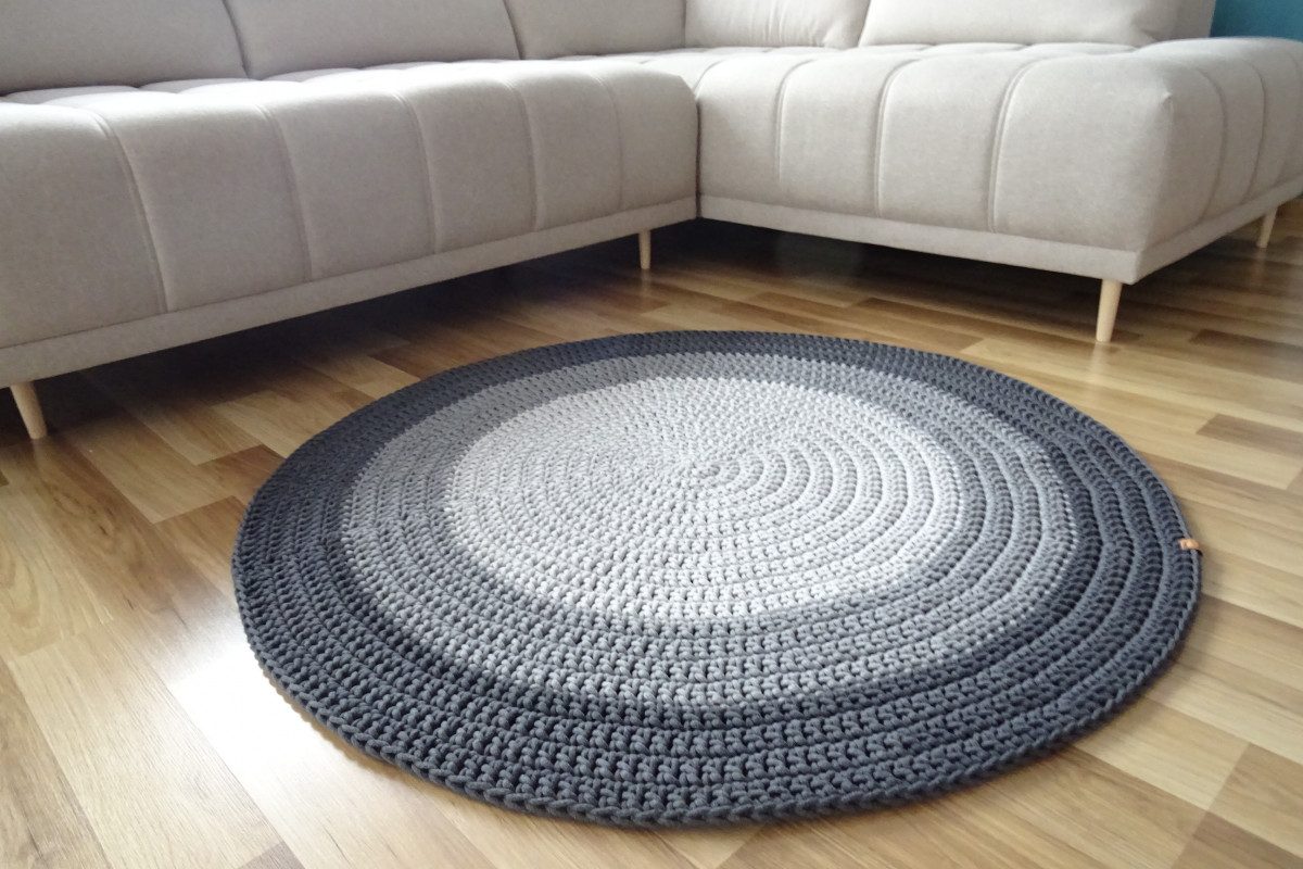 Dywan z bawełnianego sznurka okrągły 100 cm odcienie szarego_photo1