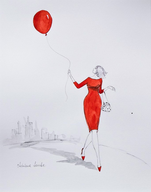 "Dziś prowadzi mnie czerwony balonik" akwarela_photo1