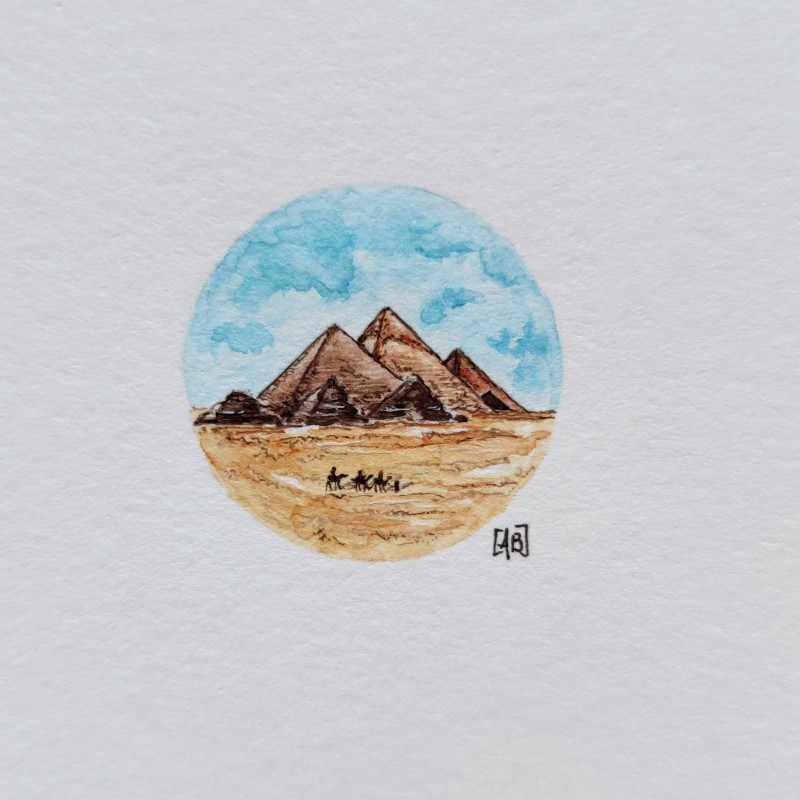 Egipt, piramidy, Oryginalna miniatura akwarela_photo1