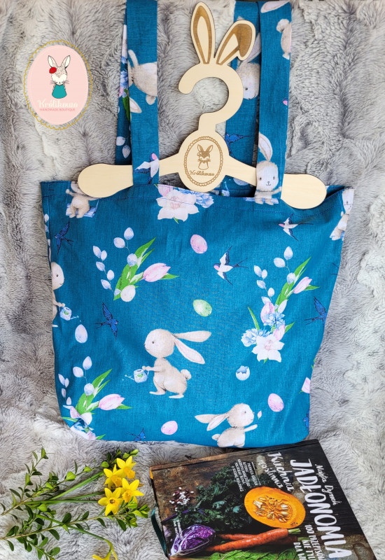 Ekologiczna, bawełniana torba na zakupy: króliki niebieskie_photo1