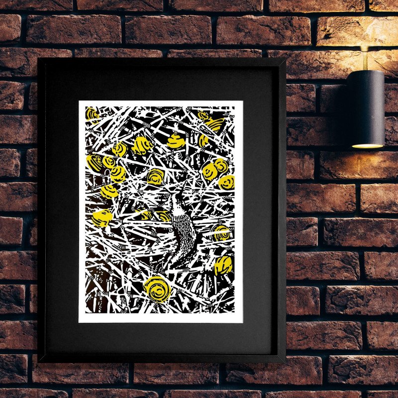 Elegancka grafika Muszle - abstrakcja żółty oryginał 35x50_photo1