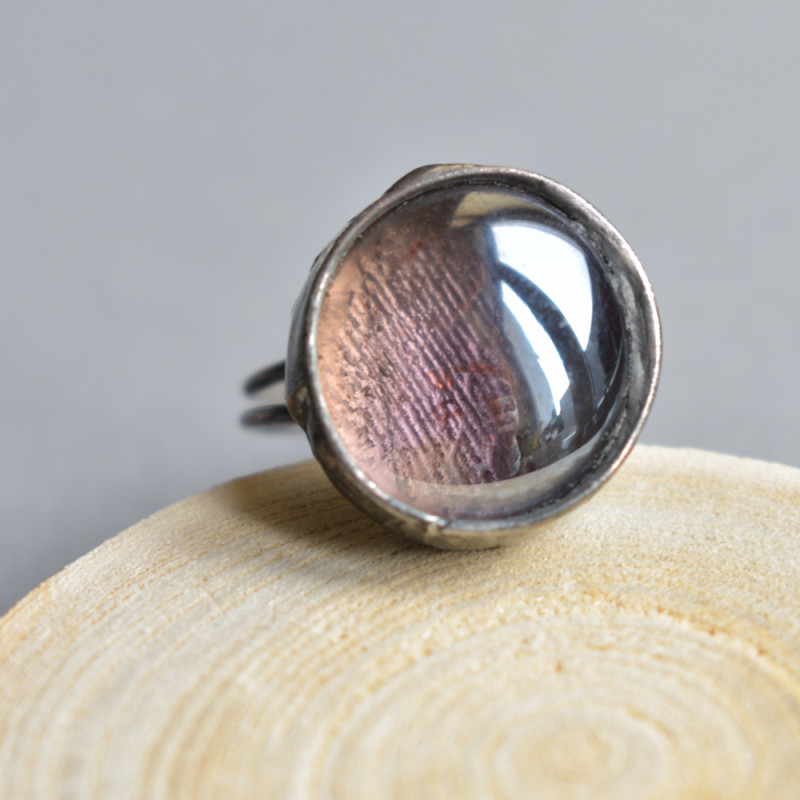 Fioletowa zorza  - pierścionek ze szkłem_photo1