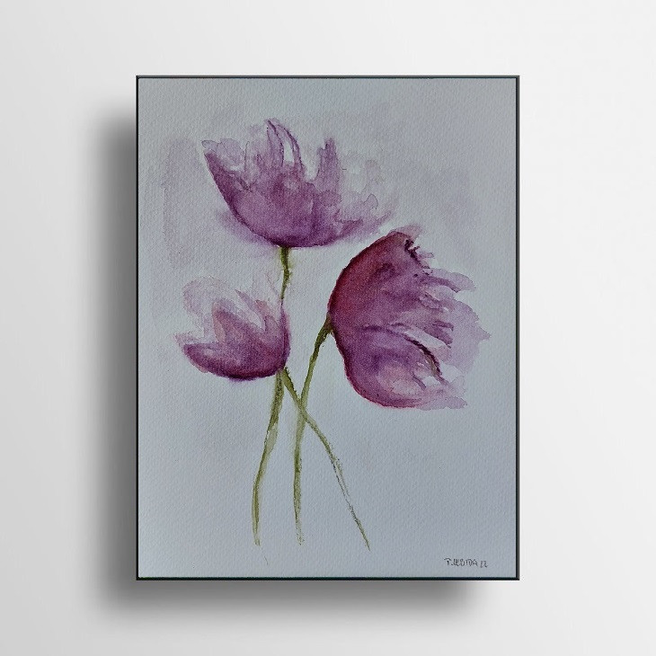Fioletowe kwiaty - akwarela formatu 18/24 cm_photo1