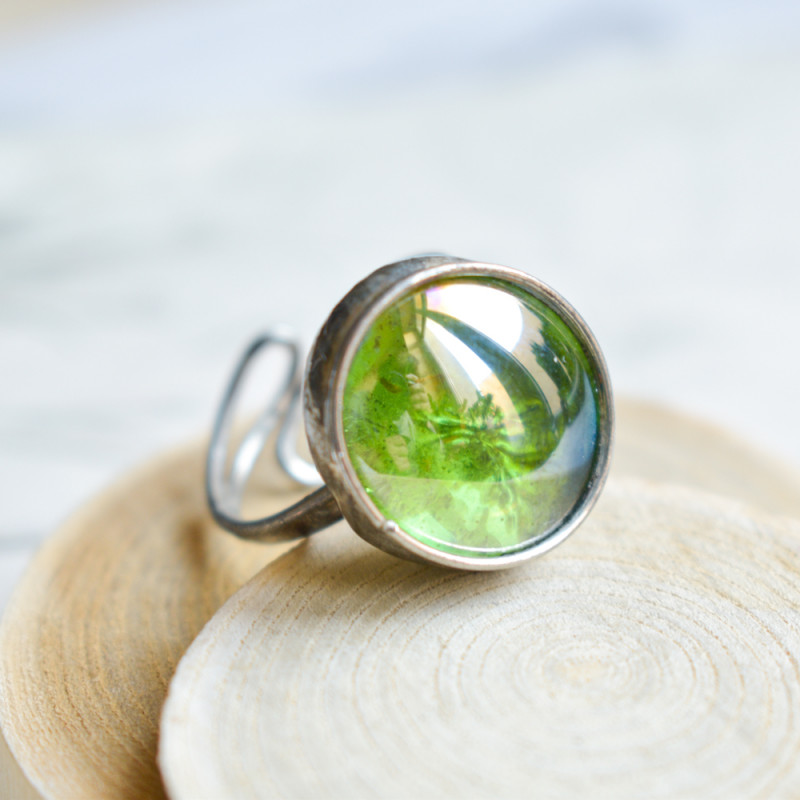 Gra w zielone  - pierścionek ze szkłem_photo1