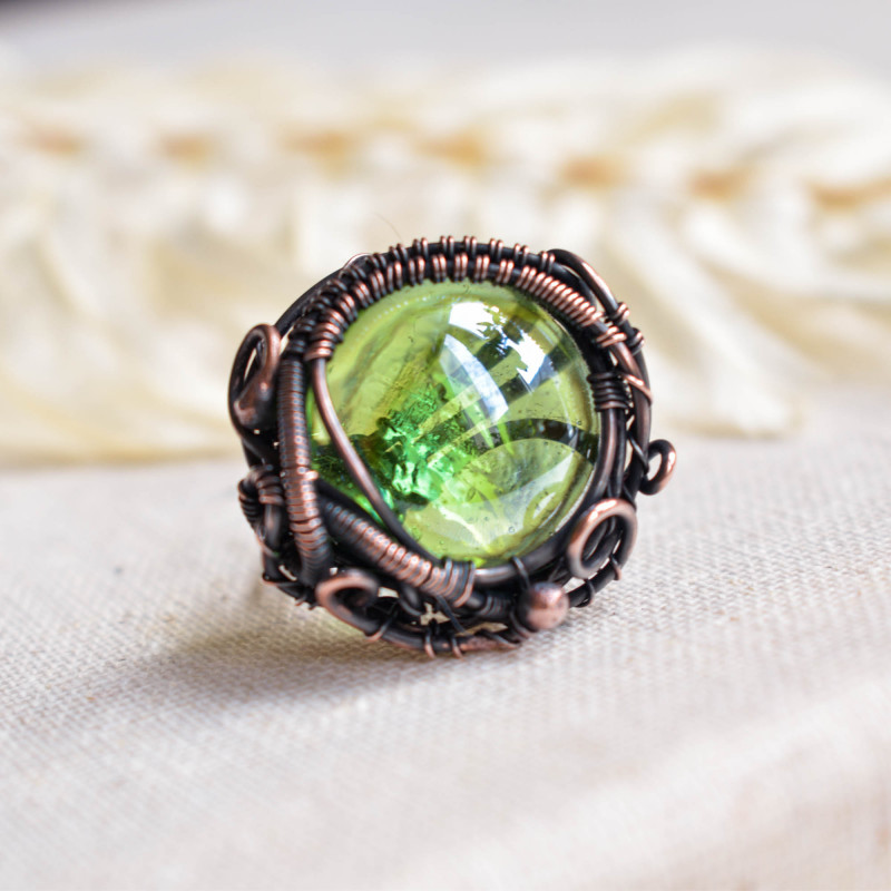 Green nest - pierścionek z miedzi i szkła_photo1