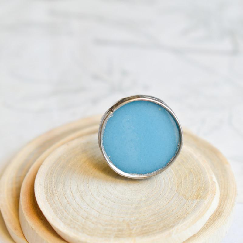 Jasno niebieski dysk - duży pierścionek ze szkłem_photo1