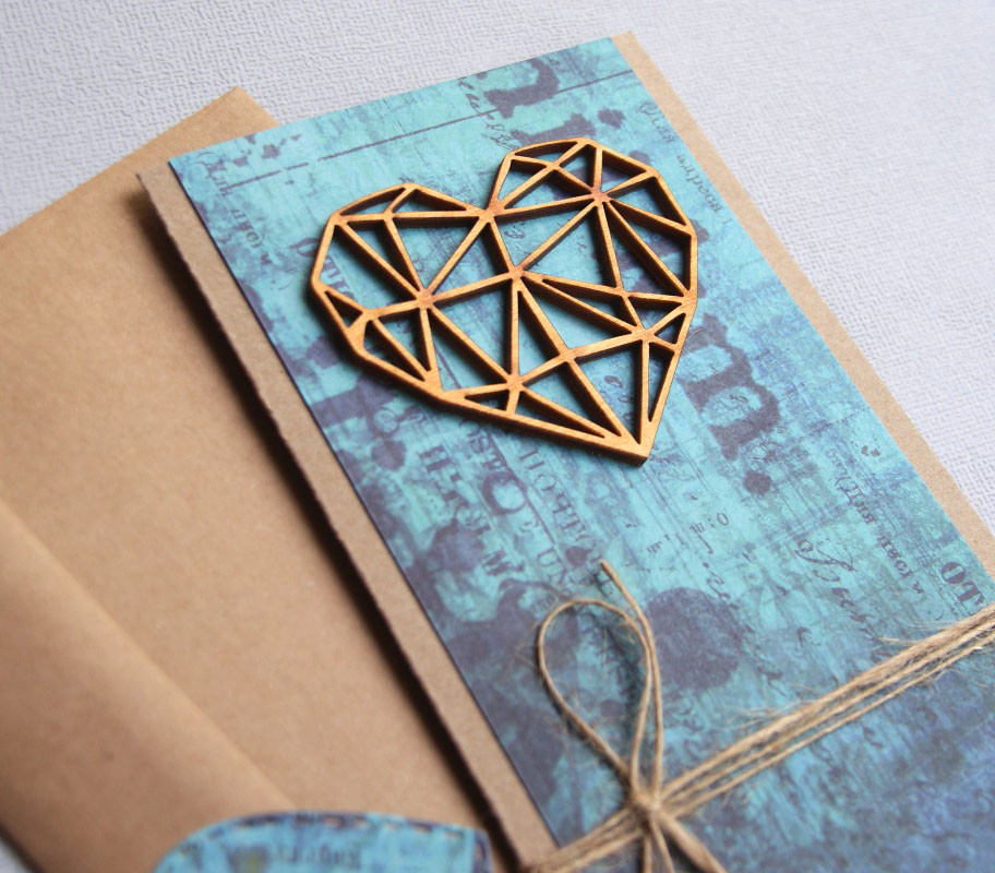 kartka ślubna : geometric heart : turquoise_photo1