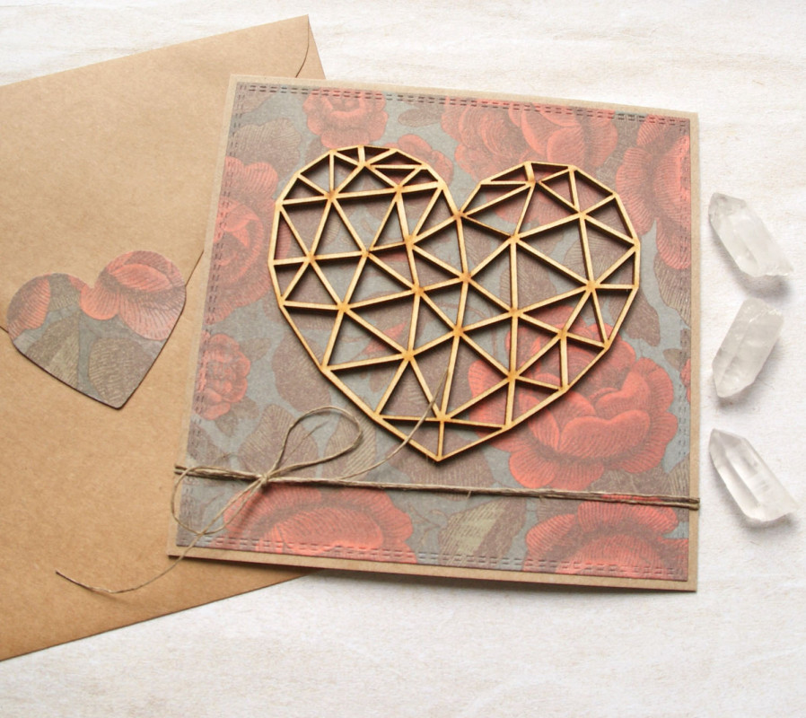 kartka ślubna, miłosna - geometryczne serce - róże_photo1