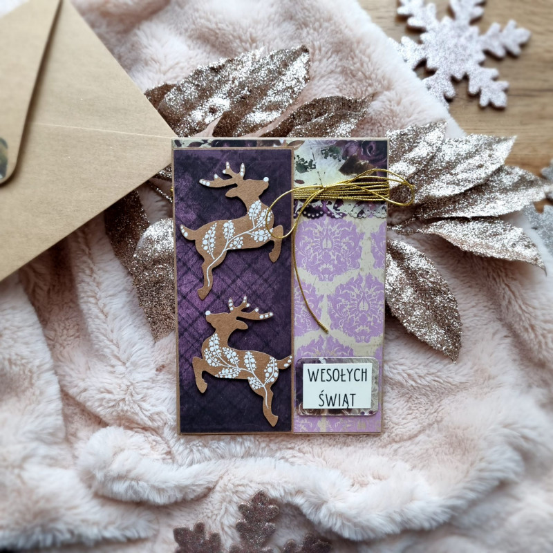 Kartka świąteczna jeleń brąz fiolet #3_photo1