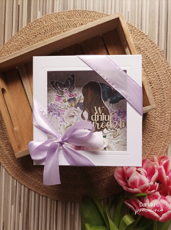 Kartka urodzinowa w pudełku, fioletowa, dla kobiety_photo1