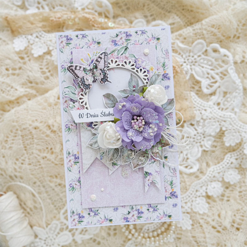 Kartka w  fioletach w pudełku na ślub_photo1
