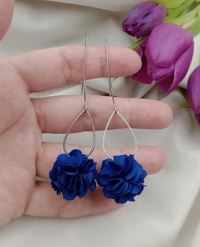 Kolczyki kwiaty kobaltowe wesele ślub szafir_photo1